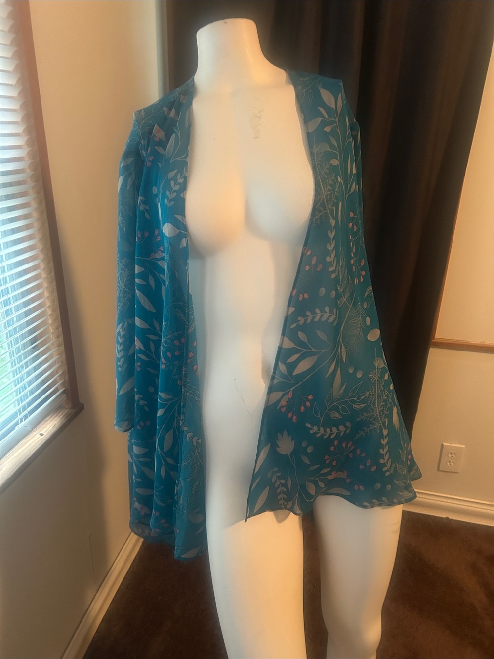 Elisabeth Williams Teal Floral Lightweight Open Kimono Jacket